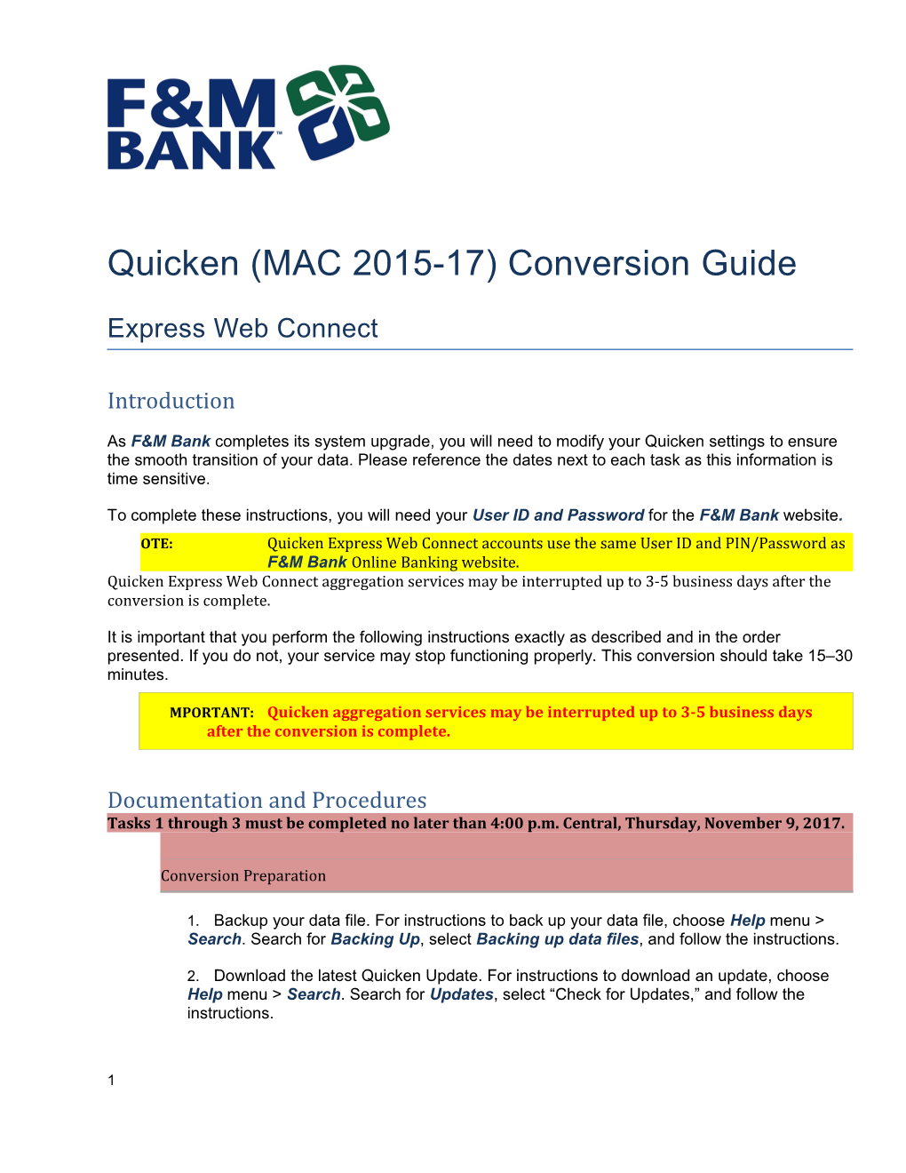 Quicken (MAC 2015-17) Conversion Guide