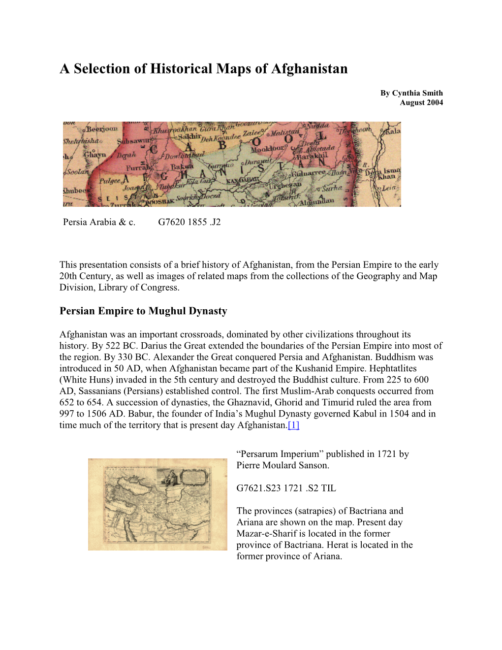 A Selection of Historical Maps of Afghanistan