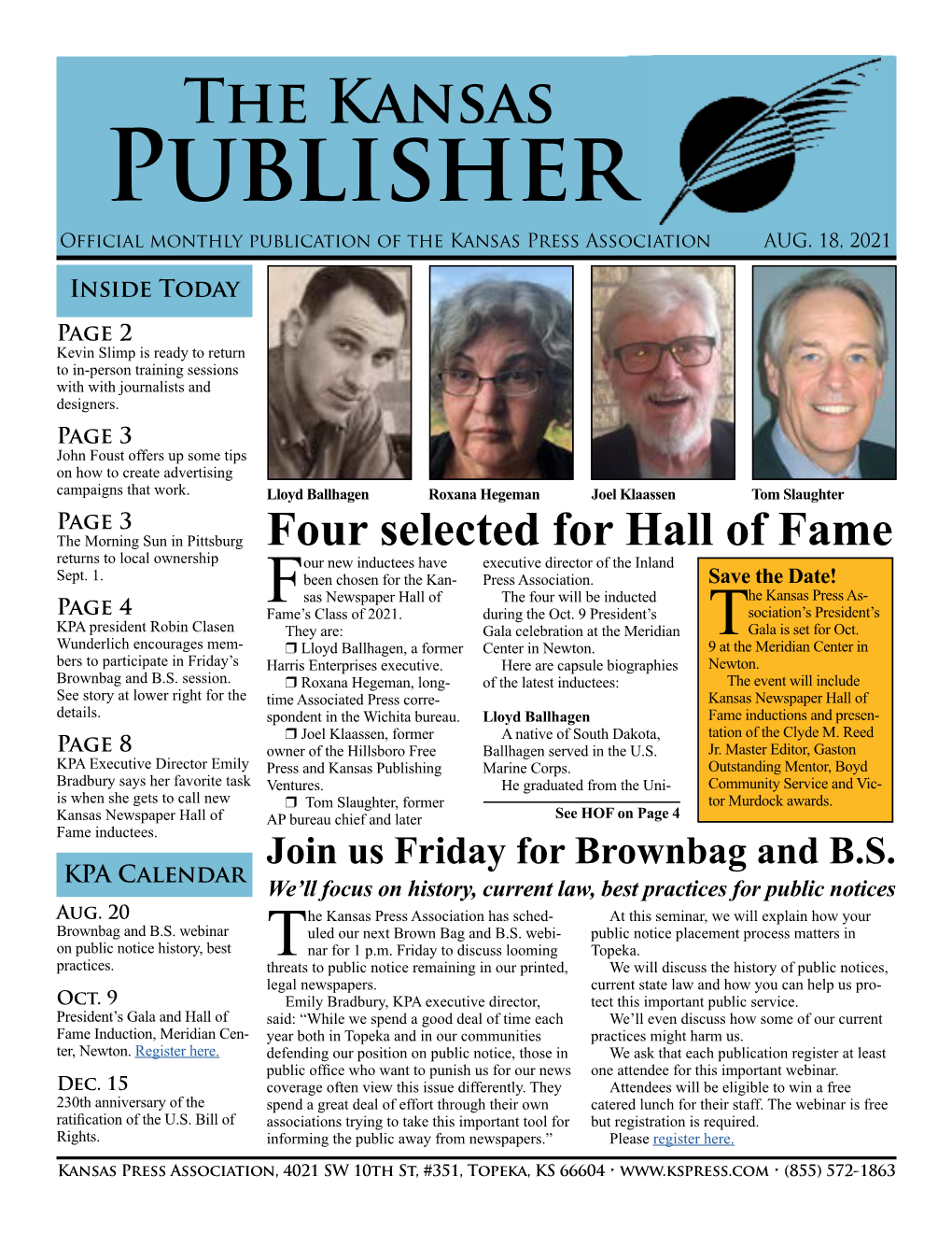 The Kansas Publisher Official Monthly Publication of the Kansas Press Association AUG