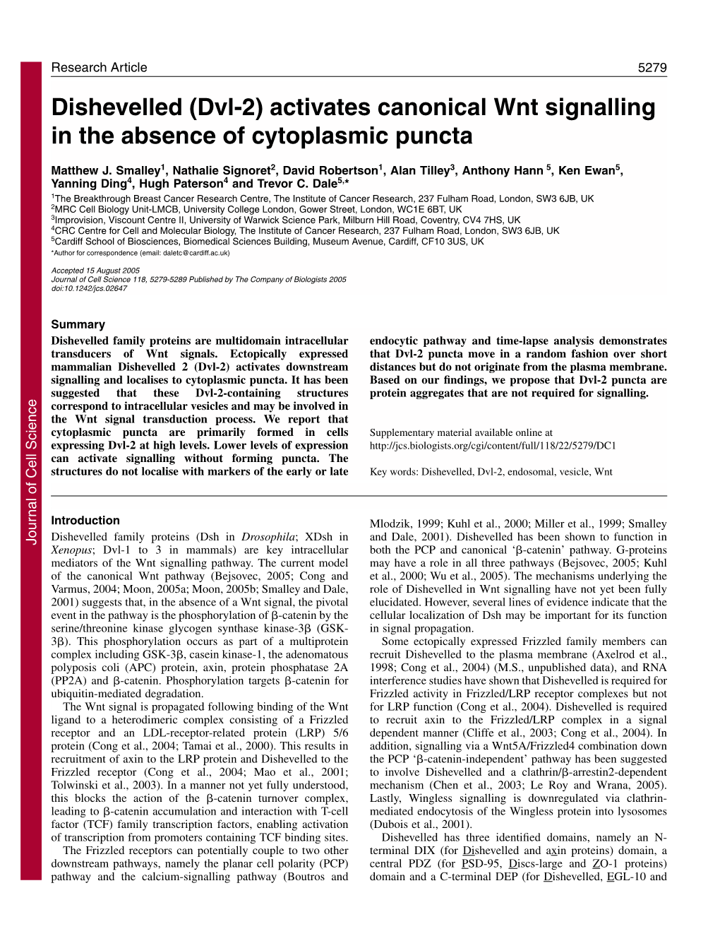 Dishevelled (Dvl-2) Activates Canonical Wnt Signalling in the Absence of Cytoplasmic Puncta