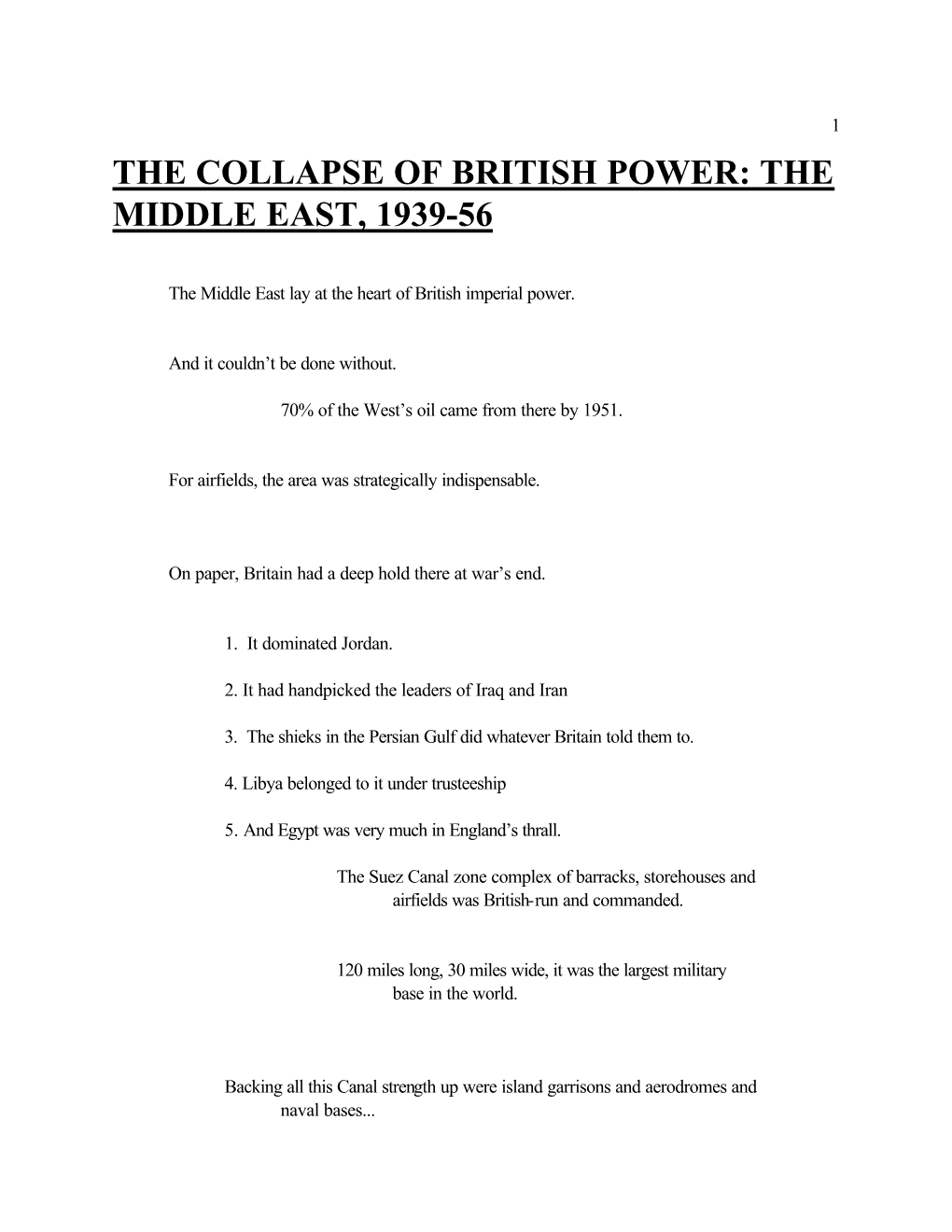 The Collapse of British Power: the Middle East, 1939-56