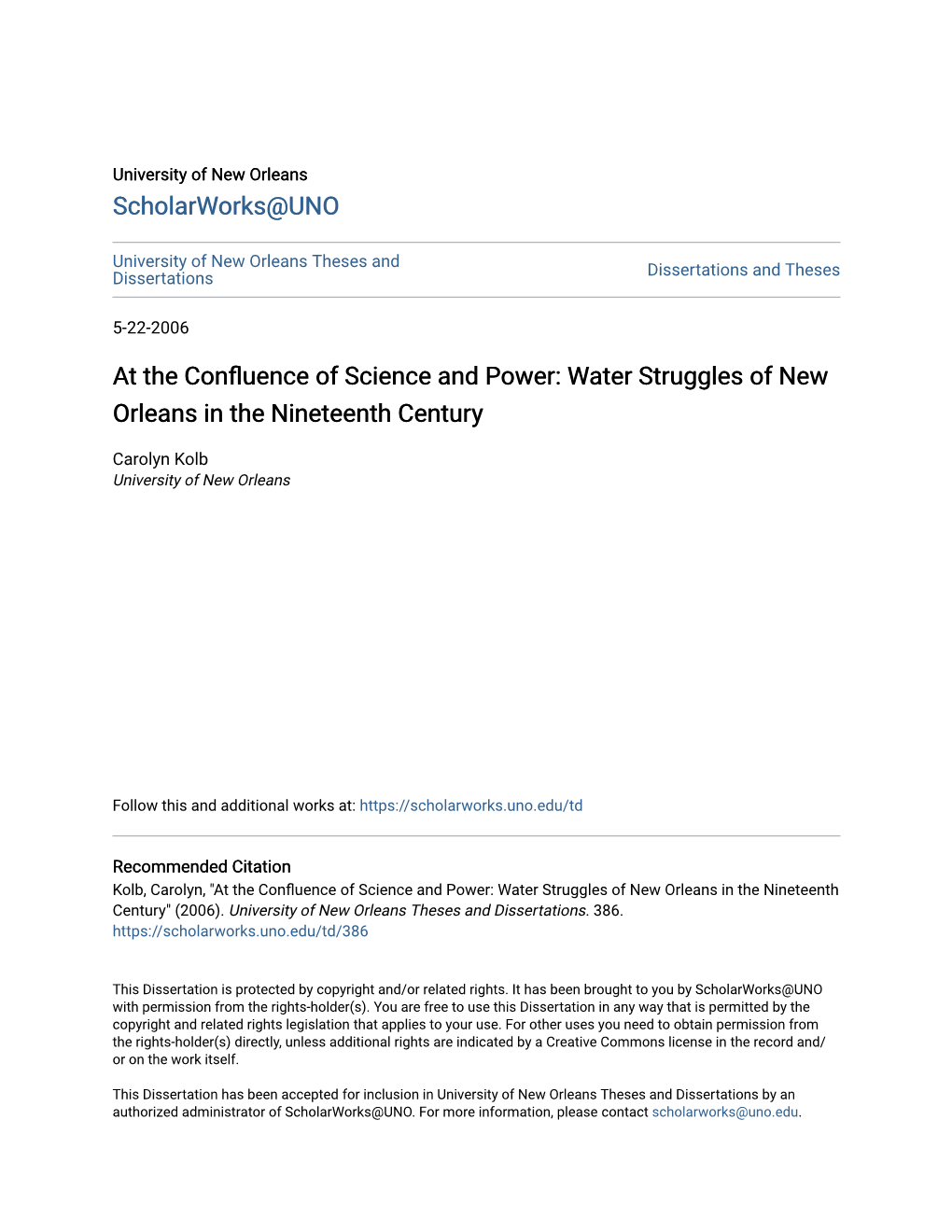 Water Struggles of New Orleans in the Nineteenth Century