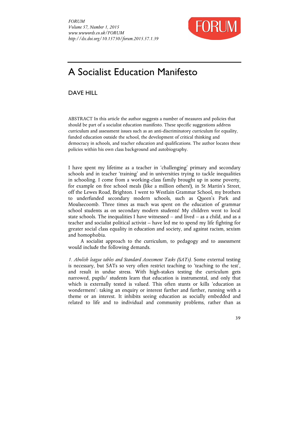 A Socialist Education Manifesto