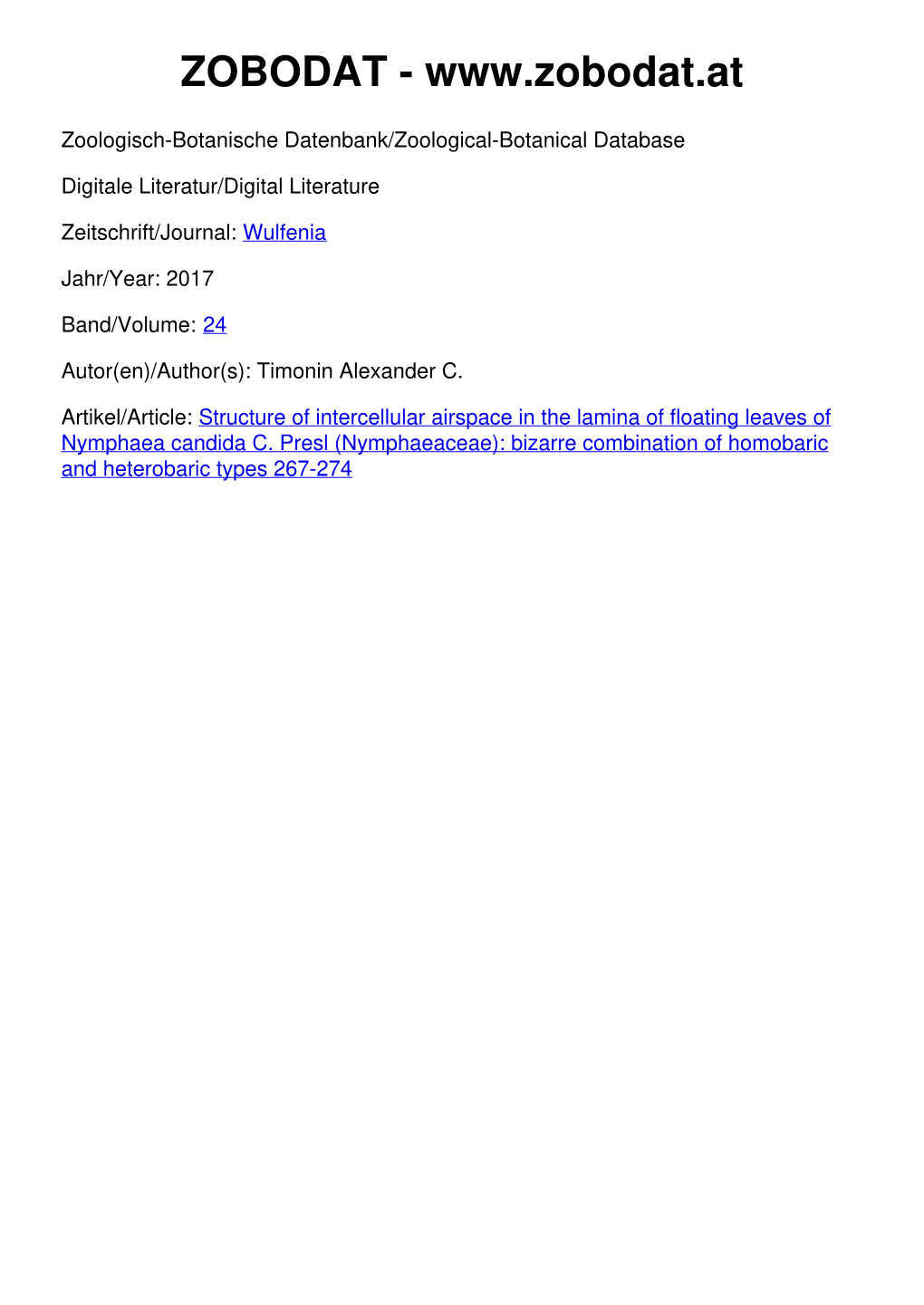 Structure of Intercellular Airspace in the Lamina of Floating Leaves of Nymphaea Candida C