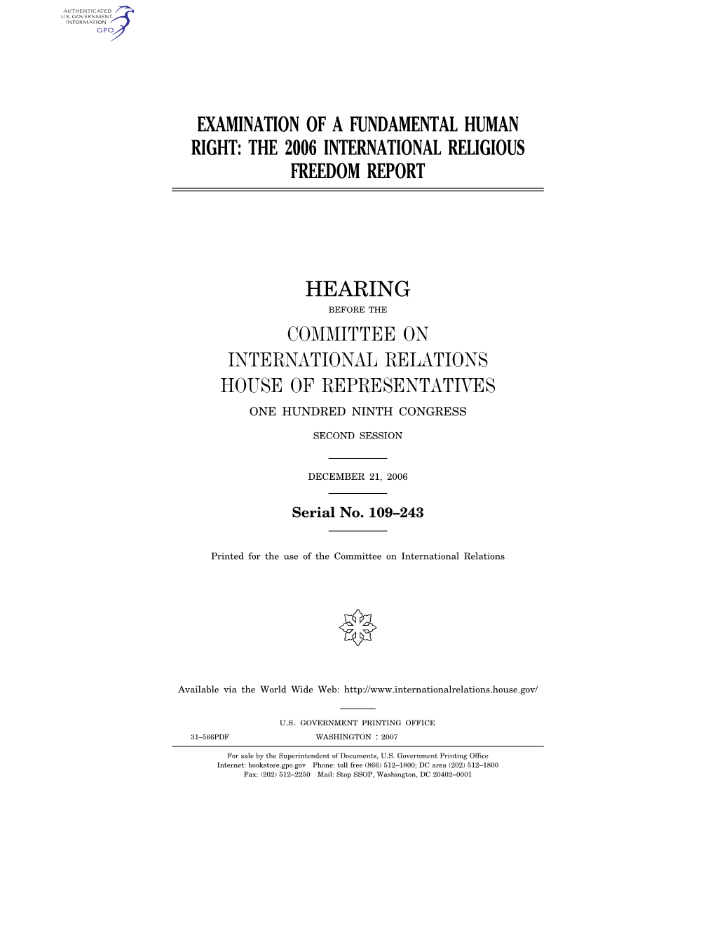 The 2006 International Religious Freedom Report