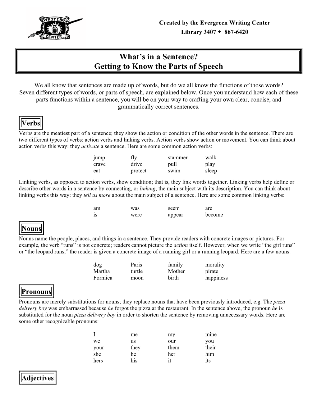 What's in a Sentence? Getting to Know the Parts of Speech