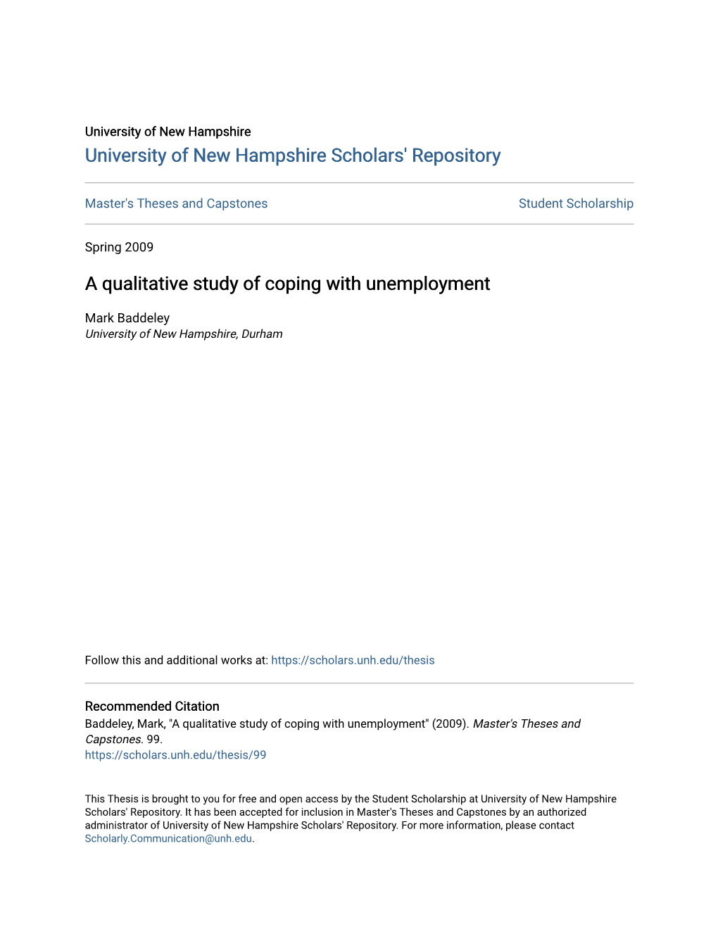 A Qualitative Study of Coping with Unemployment
