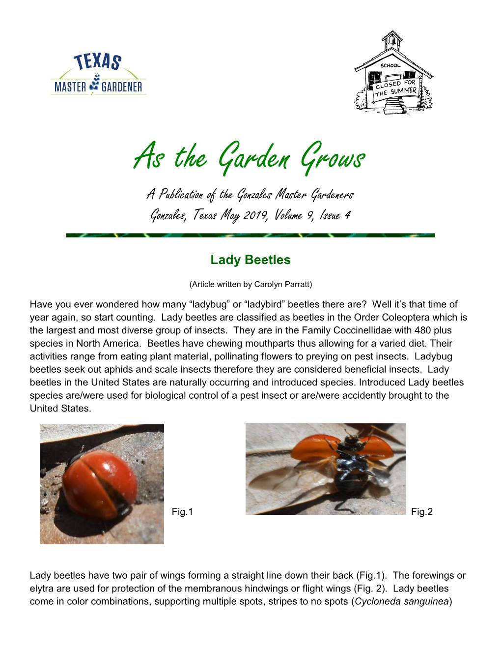 Gonzales Master Gardeners Gonzales, Texas May 2019, Volume 9, Issue 4