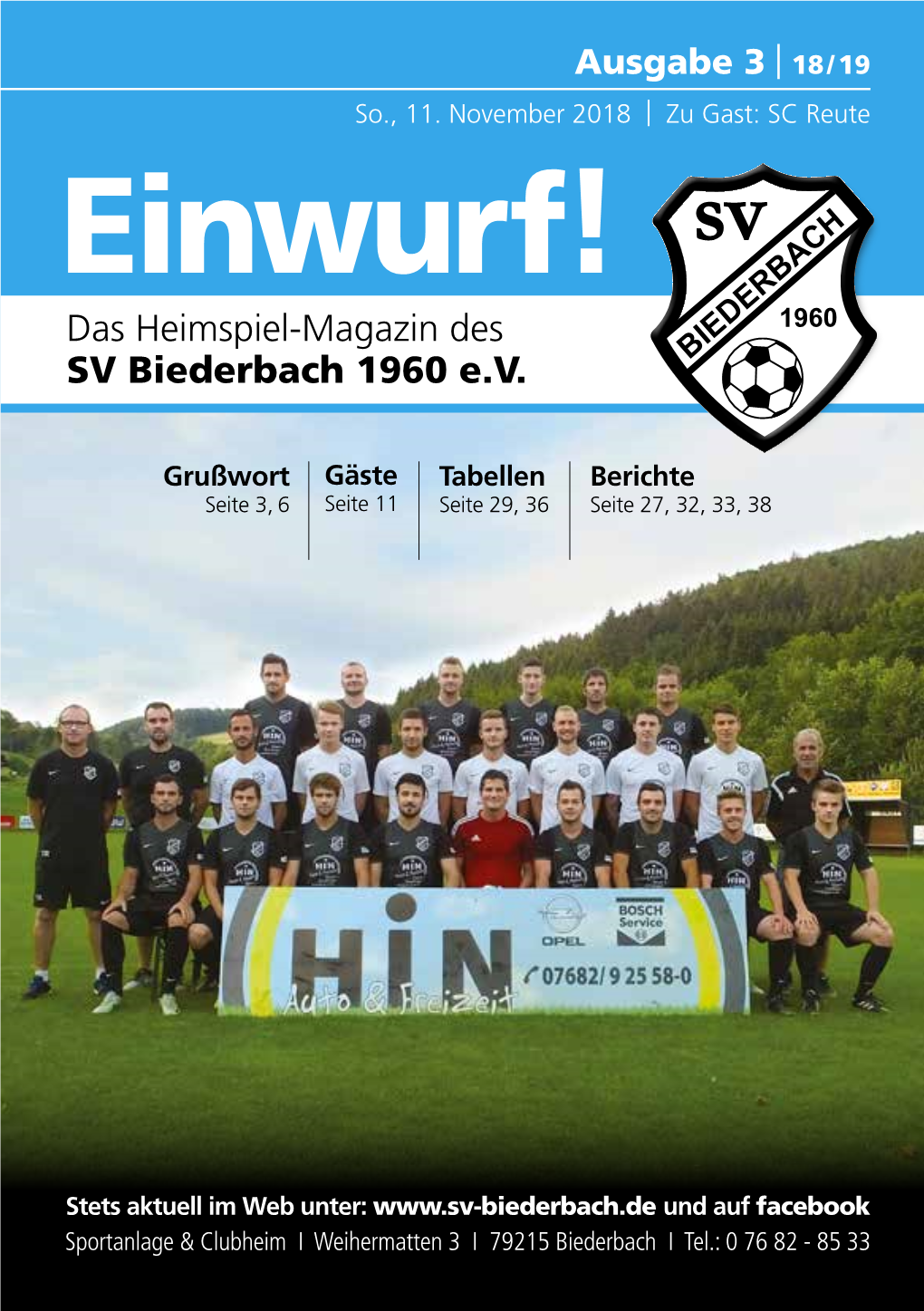 SC Reute Einwurf! Das Heimspiel-Magazin Des SV Biederbach 1960 E.V