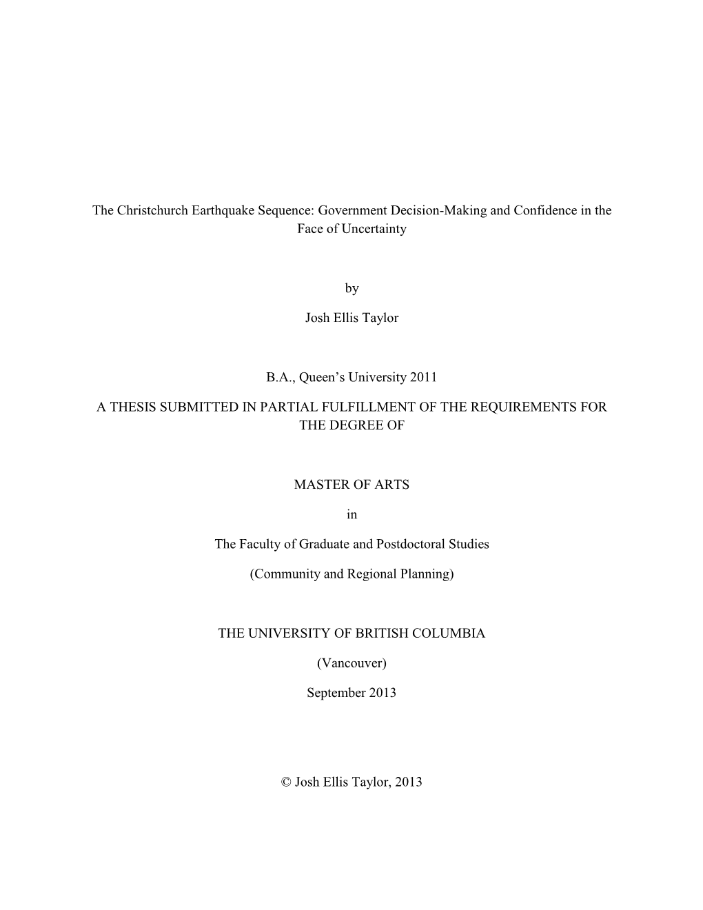 The Christchurch Earthquake Sequence: Government Decision-Making and Confidence in the Face of Uncertainty