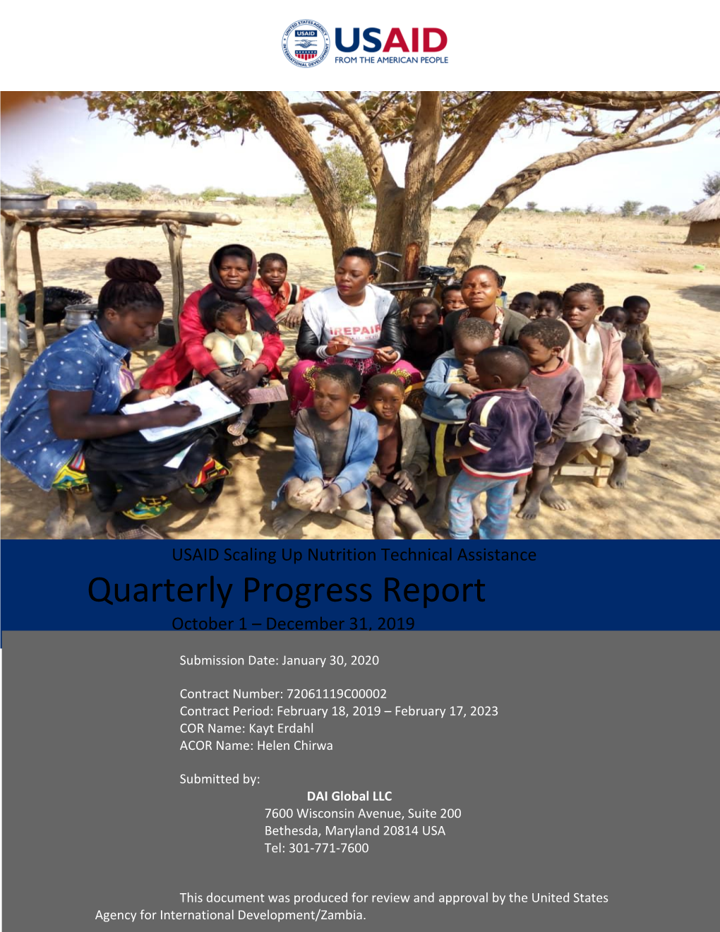 Quarterly Progress Report October 1 – December 31, 2019