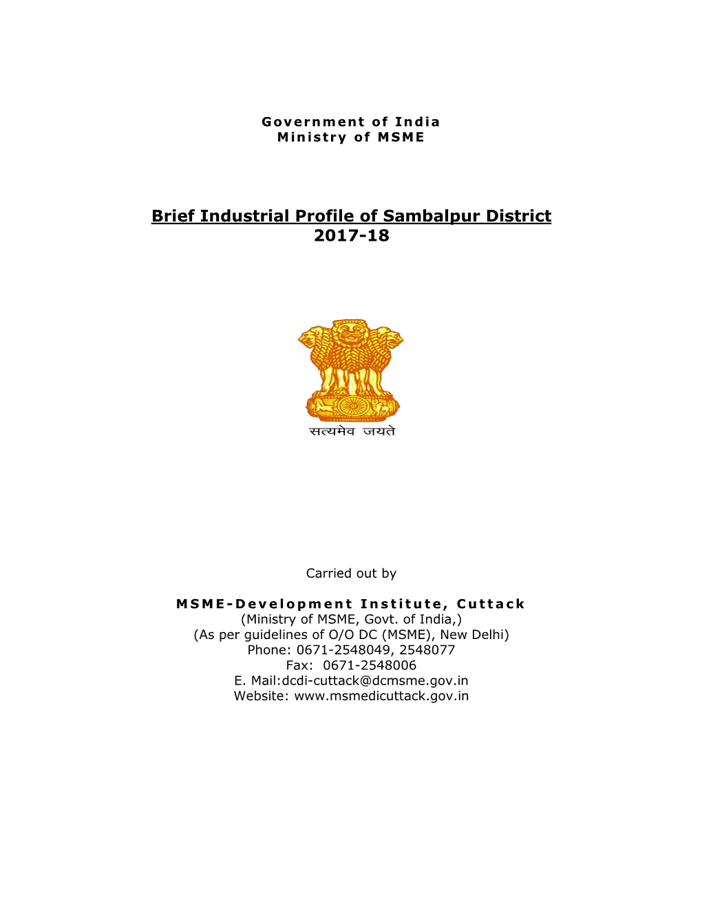 Brief Industrial Profile of Sambalpur District 2017-18