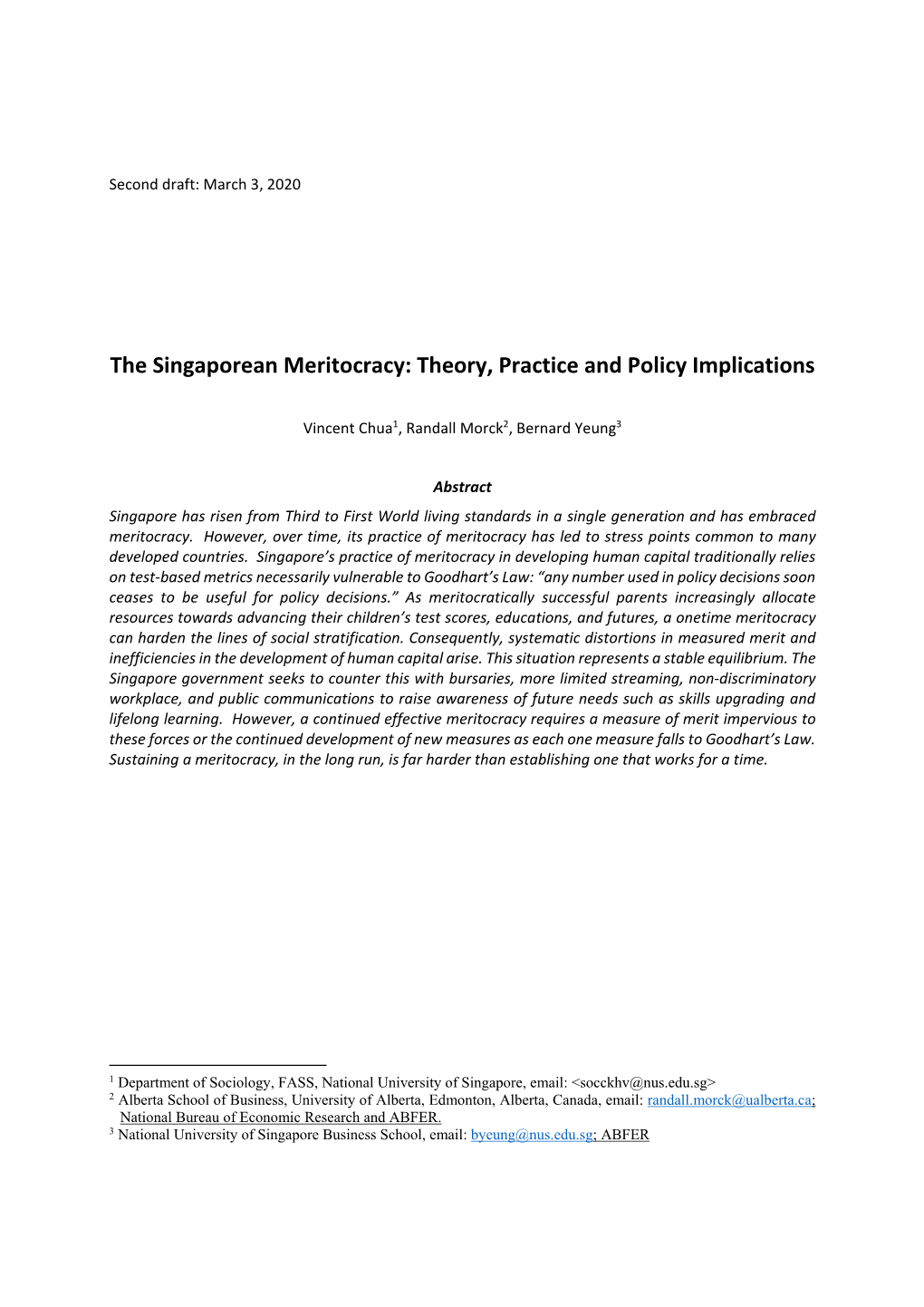 The Singaporean Meritocracy: Theory, Practice and Policy Implications