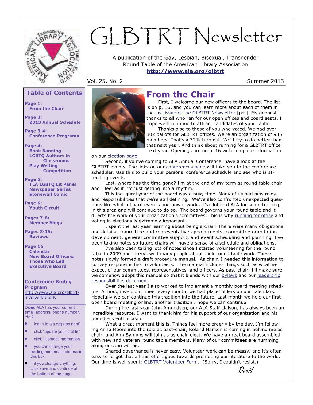 GLBTRT Newsletter, Vol. 25, No. 2, Summer 2013