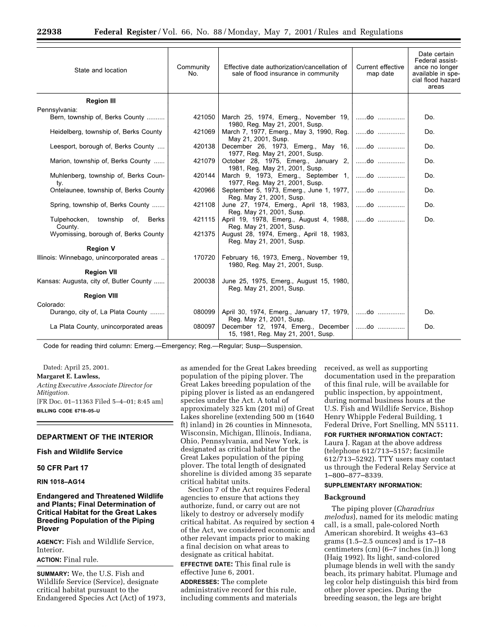 Federal Register/Vol. 66, No. 88/Monday, May 7, 2001/Rules And