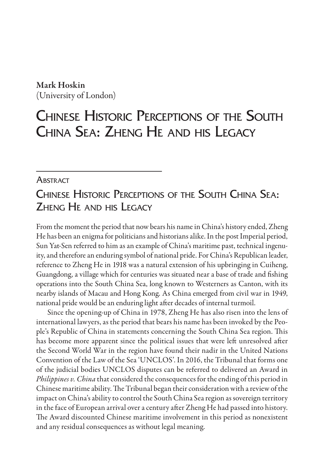 Chinese Historic Perceptions of the South China Sea : Zheng He And