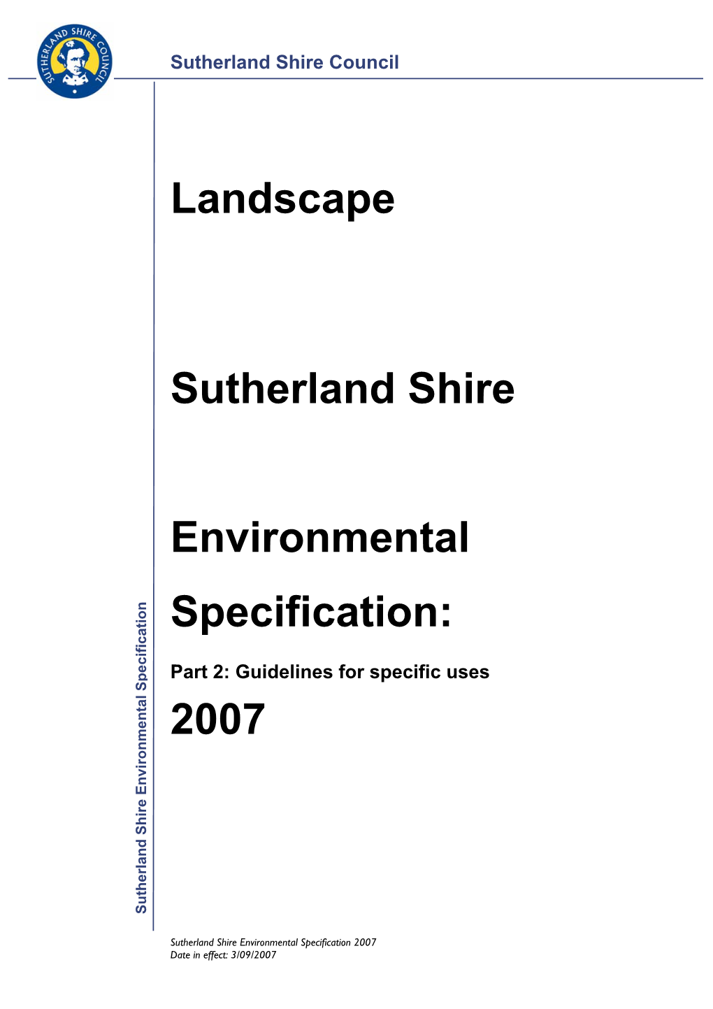 Landscape Sutherland Shire Environmental Specification: 2007