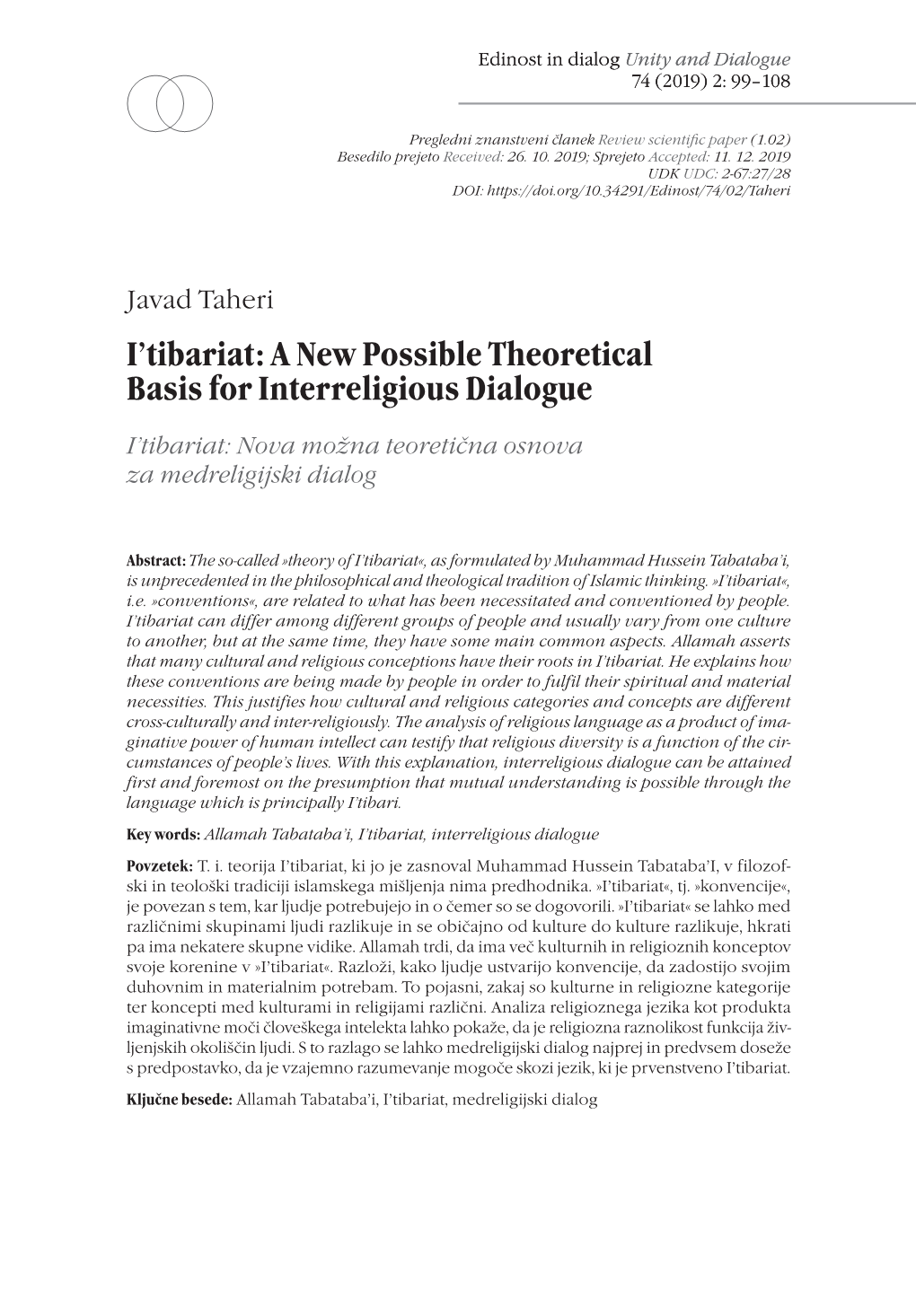 I'tibariat: a New Possible Theoretical Basis for Interreligious Dialogue