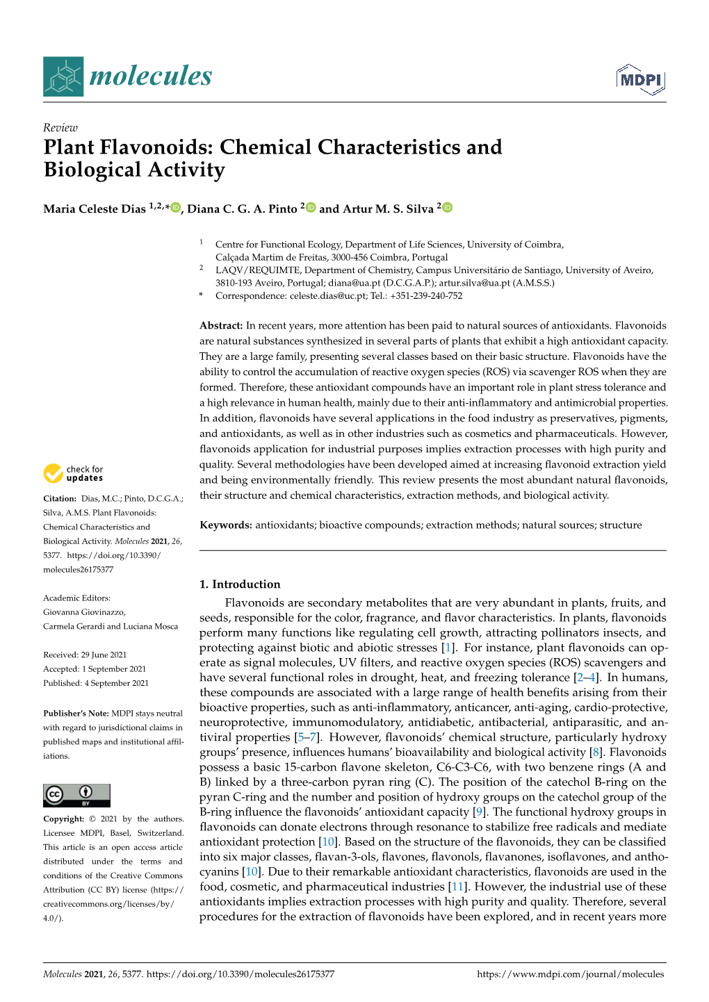 Plant Flavonoids: Chemical Characteristics and Biological Activity