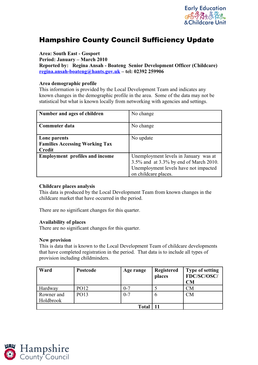 Hampshire County Council Sufficiency Update s3