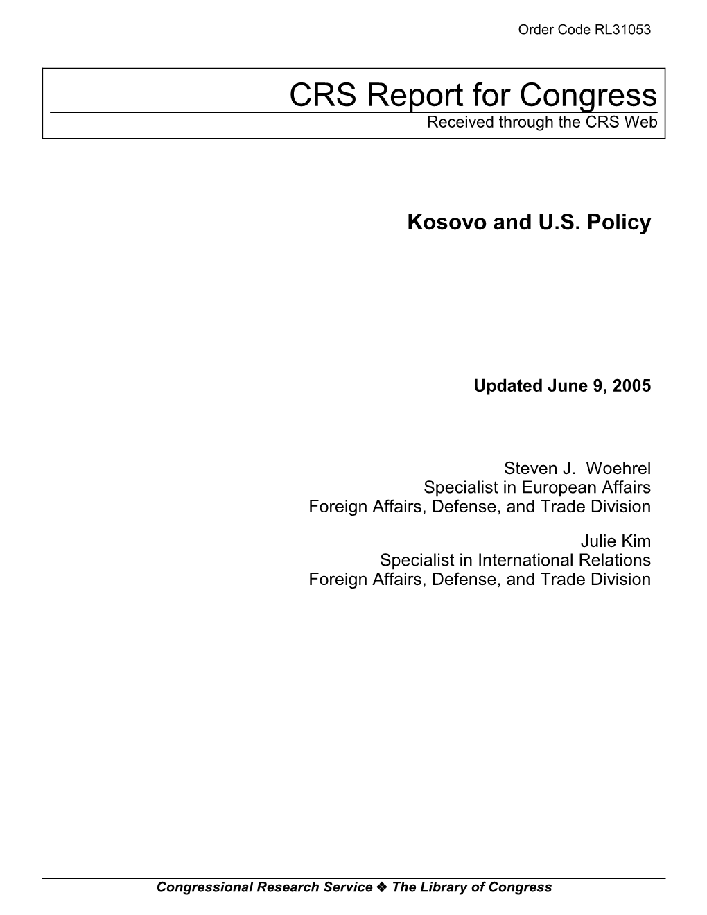 Kosovo and U.S. Policy