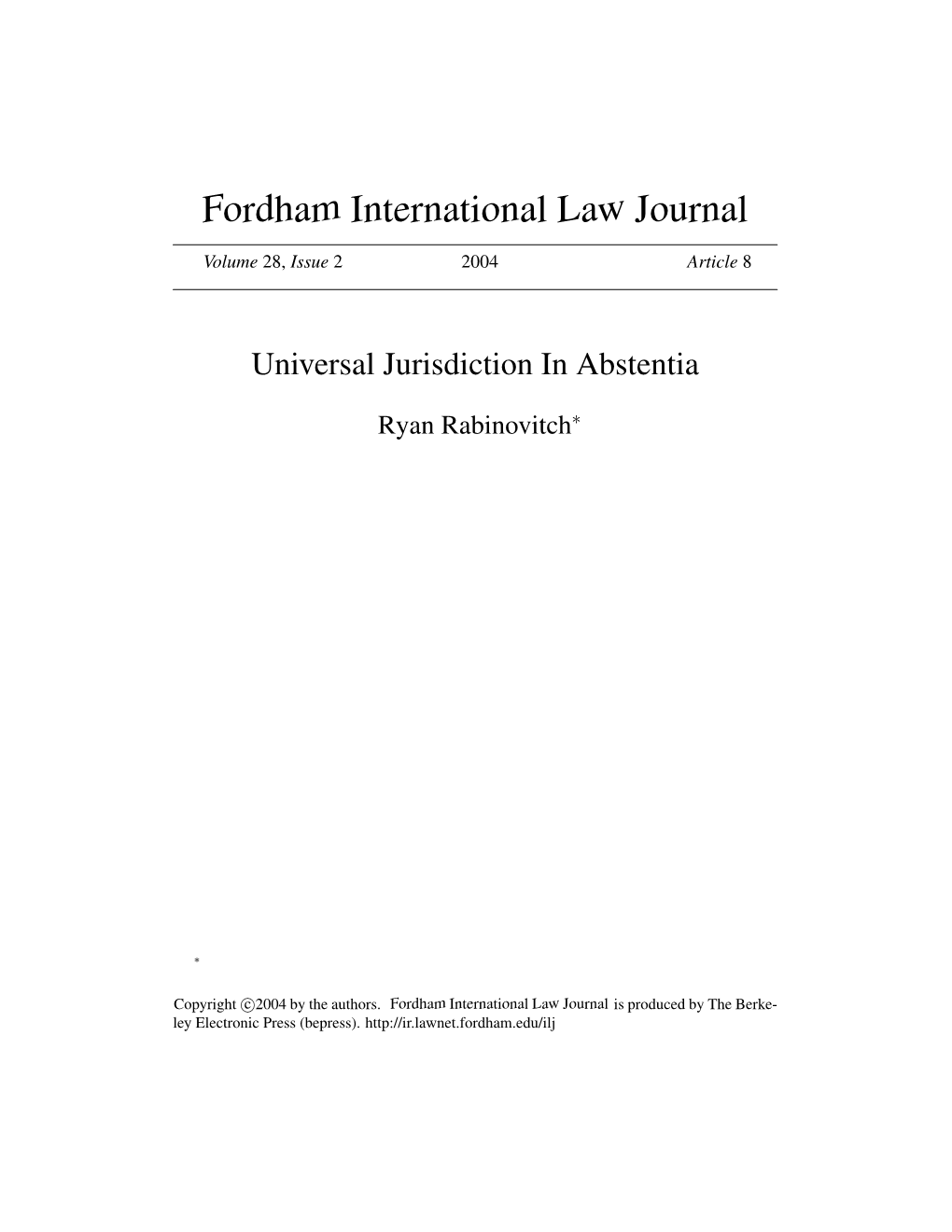 Universal Jurisdiction in Abstentia