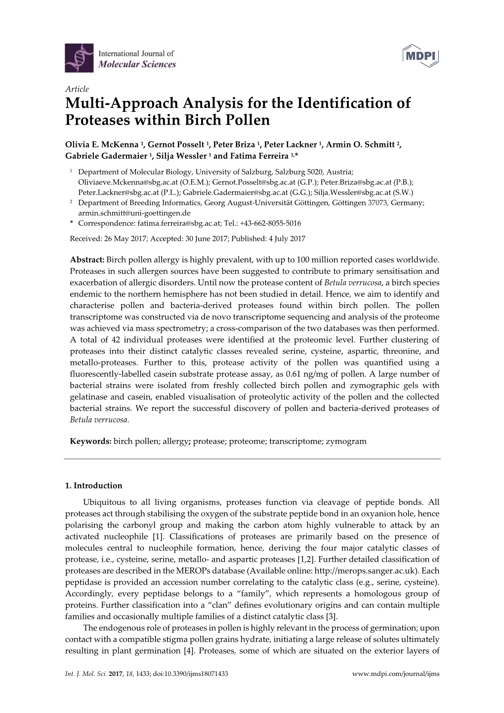 Multi-Approach Analysis for the Identification of Proteases Within Birch Pollen