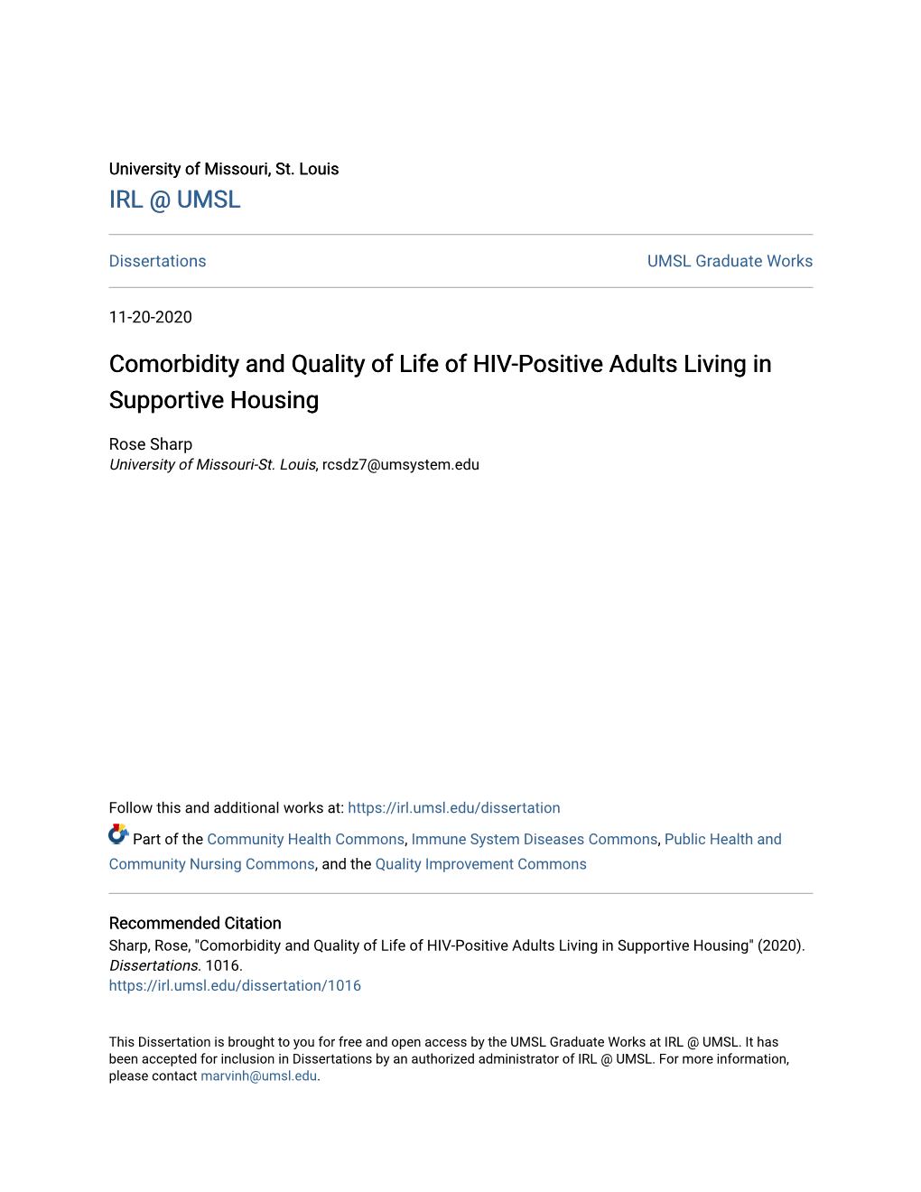 Comorbidity and Quality of Life of HIV-Positive Adults Living in Supportive Housing