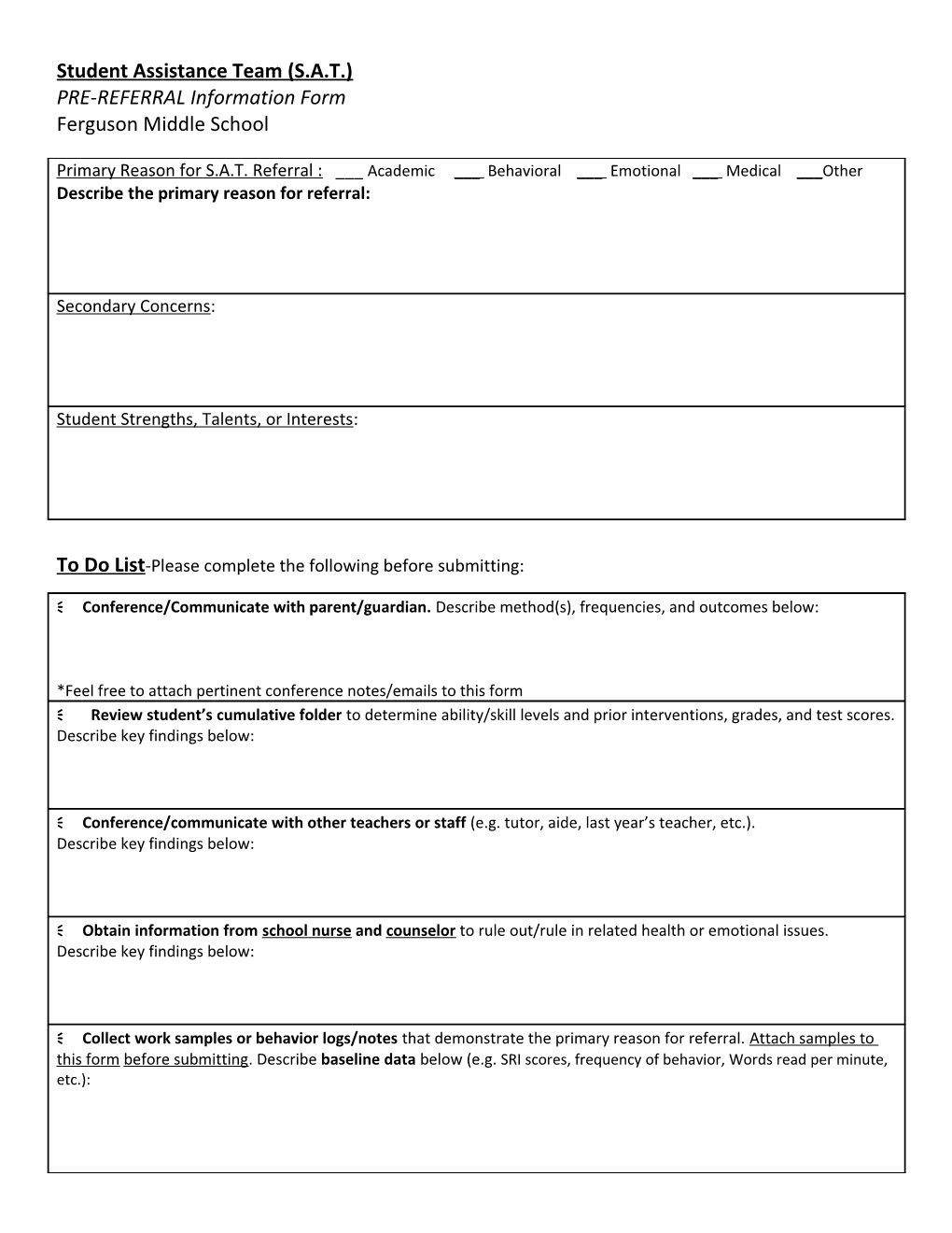 PRE-REFERRAL Information Form