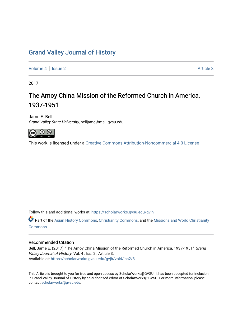 The Amoy China Mission of the Reformed Church in America, 1937-1951