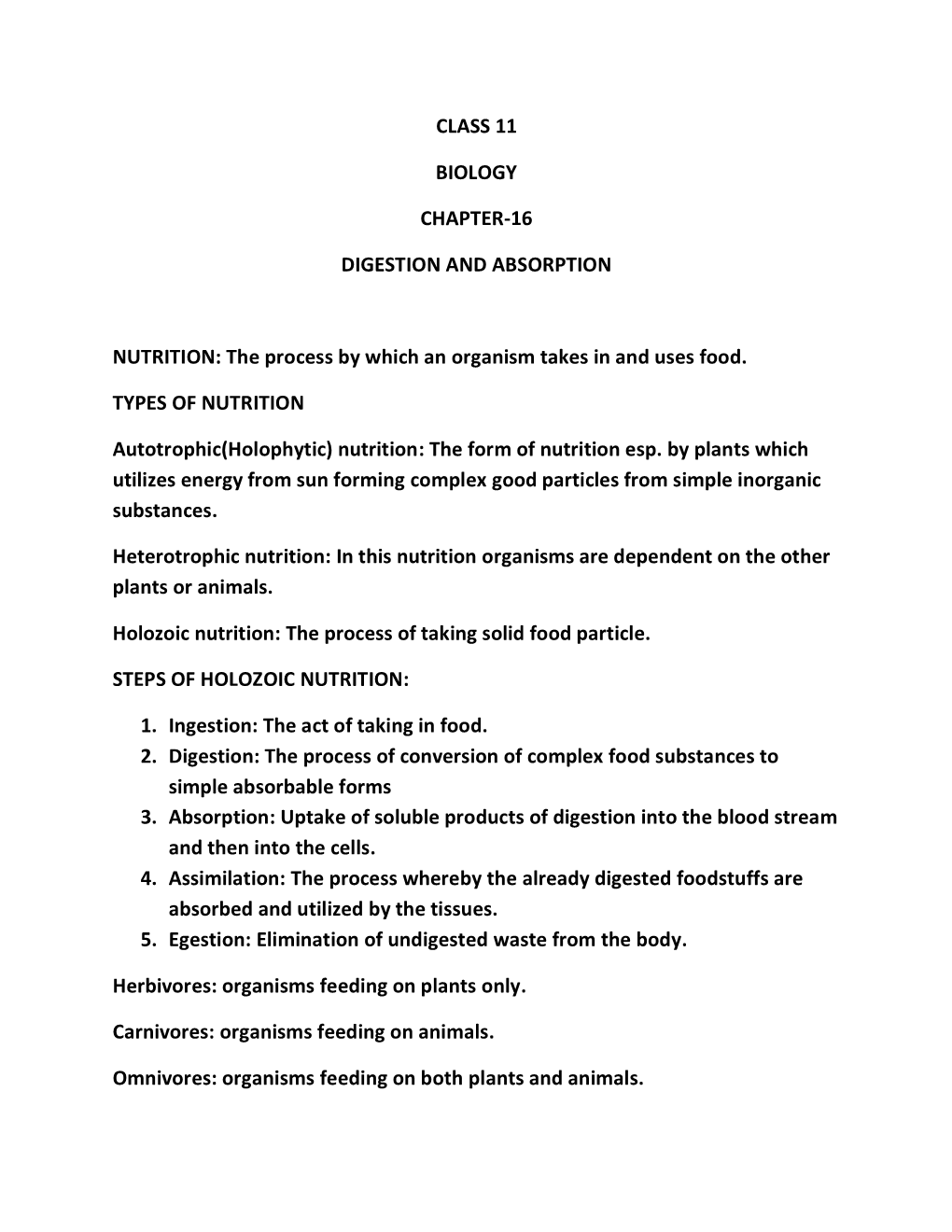 Class 11 Biology Chapter-16 Digestion and Absorption