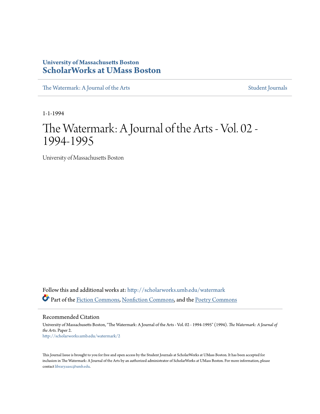 The Watermark: a Journal of the Arts