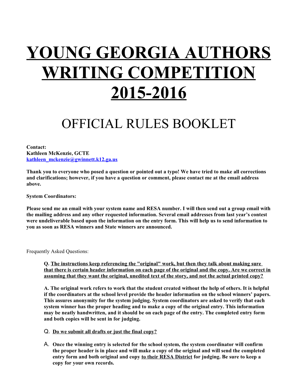 Young Georgia Authors Writing Competition