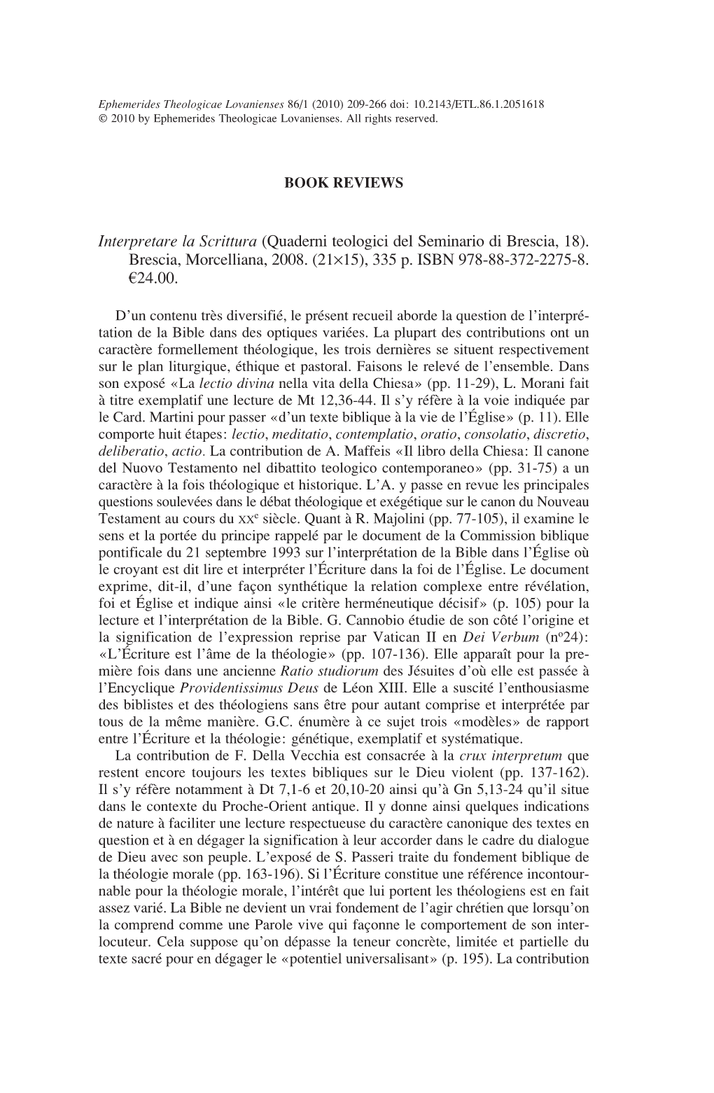 (Quaderni Teologici Del Seminario Di Brescia, 18). Brescia, Morcelliana, 2008