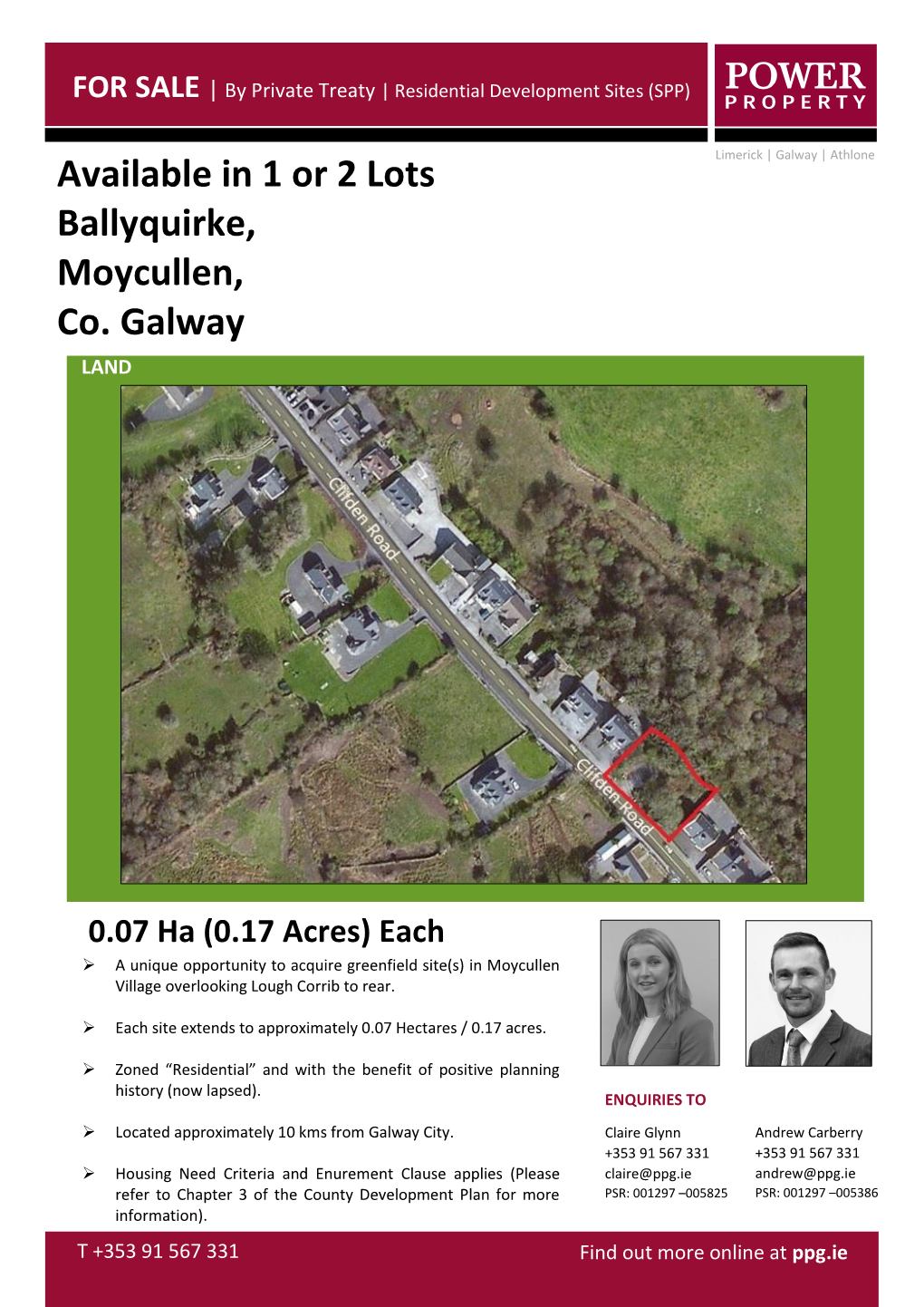 Available in 1 Or 2 Lots Ballyquirke, Moycullen, Co. Galway