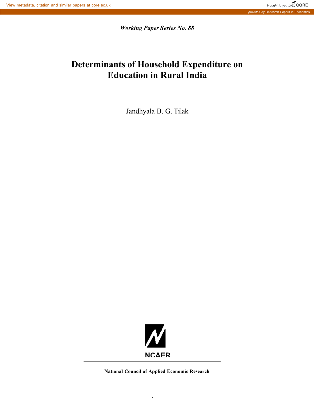 Determinants of Household Expenditure on Education in Rural India