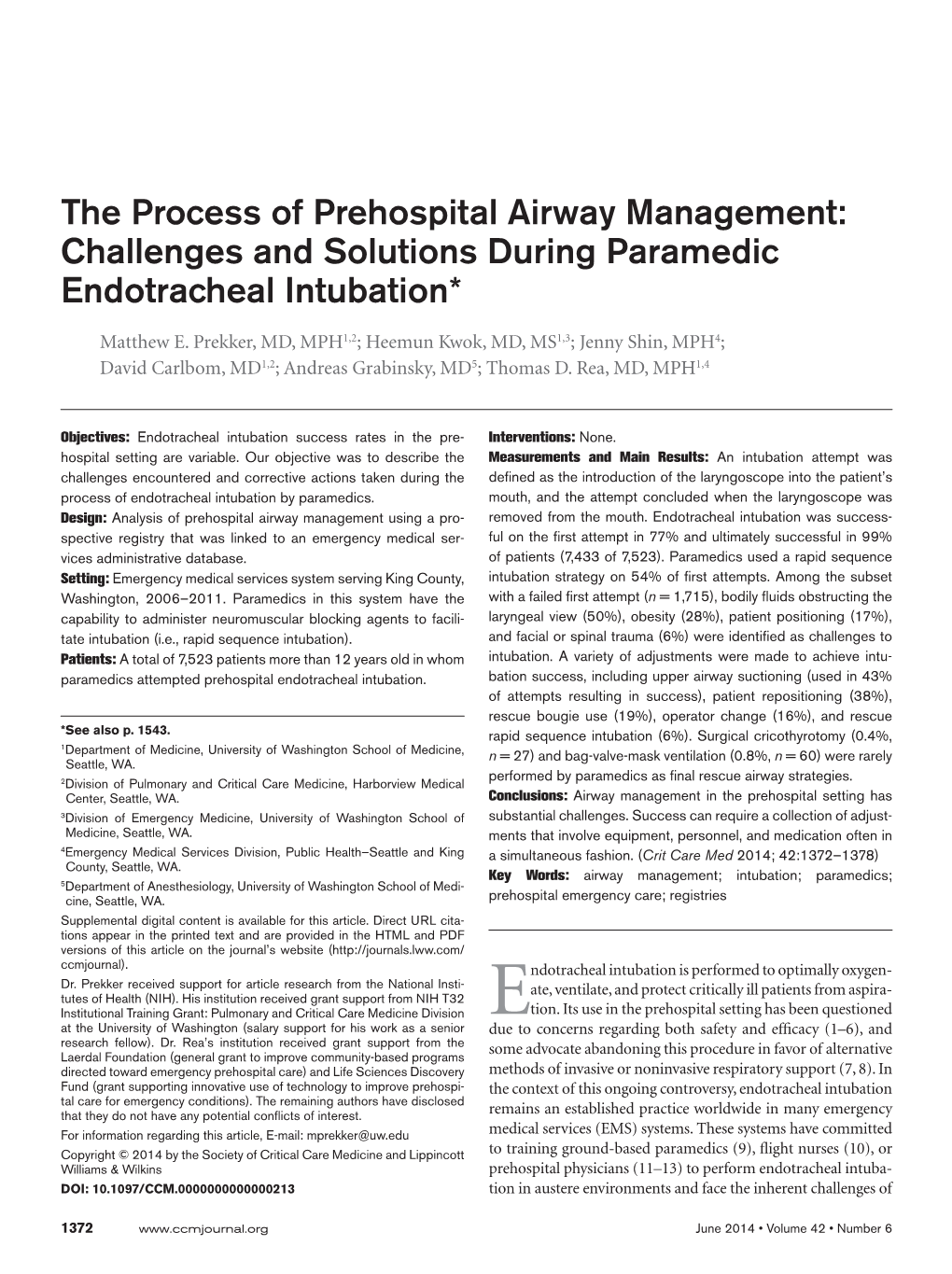 The Process of Prehospital Airway Management: Challenges and Solutions During Paramedic Endotracheal Intubation*