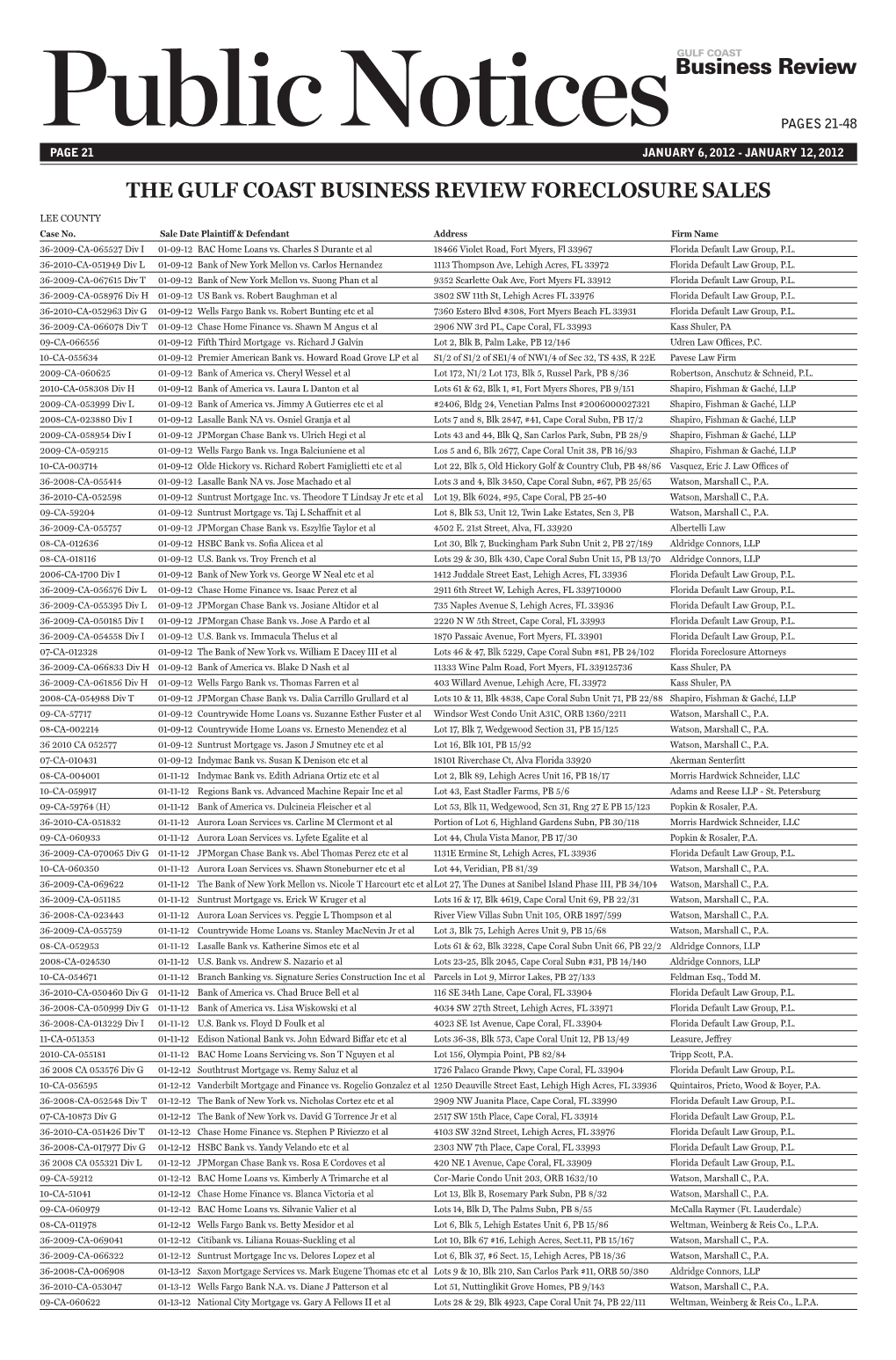 The Gulf Coast Business Review Foreclosure Sales