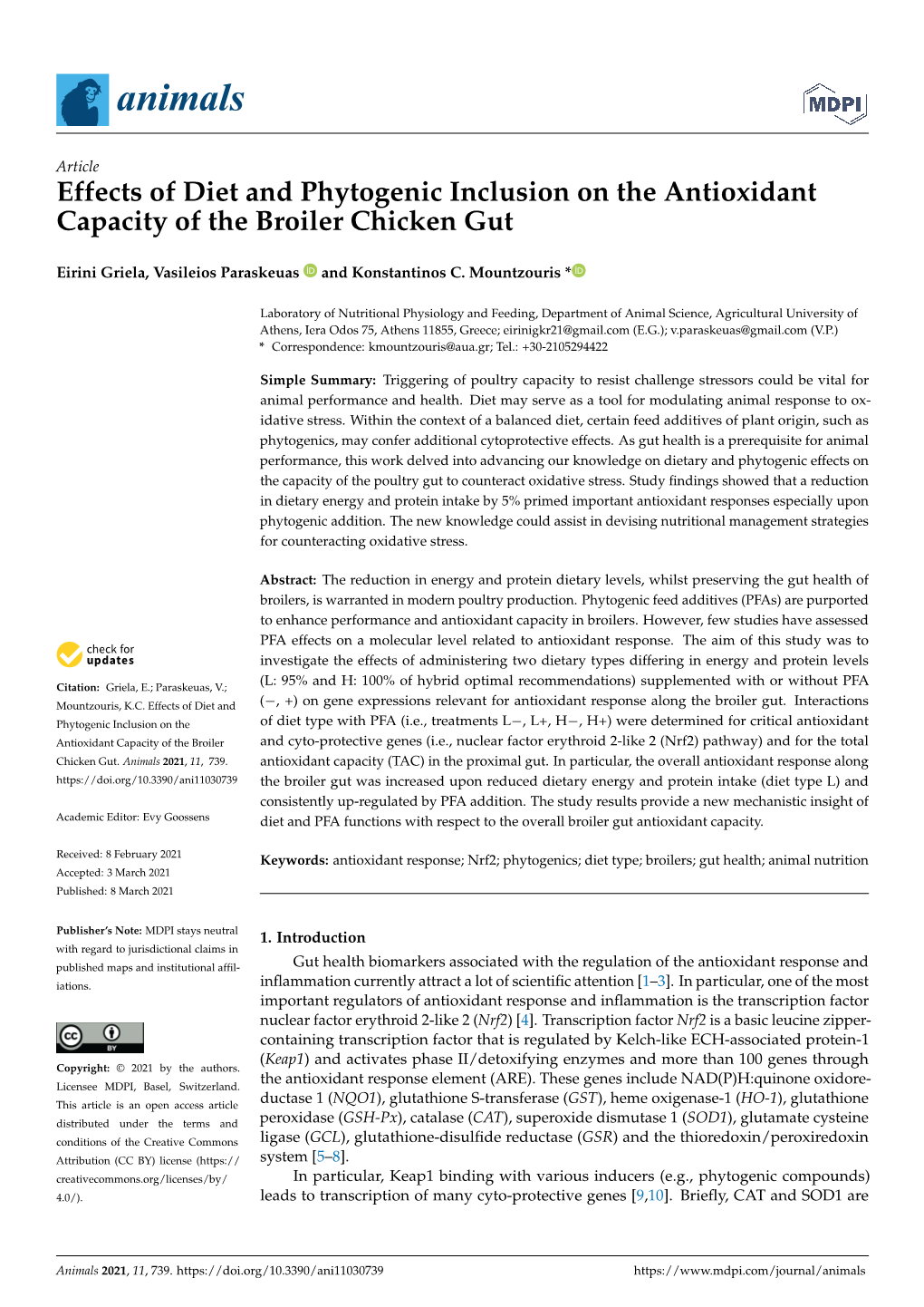 Effects of Diet and Phytogenic Inclusion on the Antioxidant Capacity of the Broiler Chicken Gut