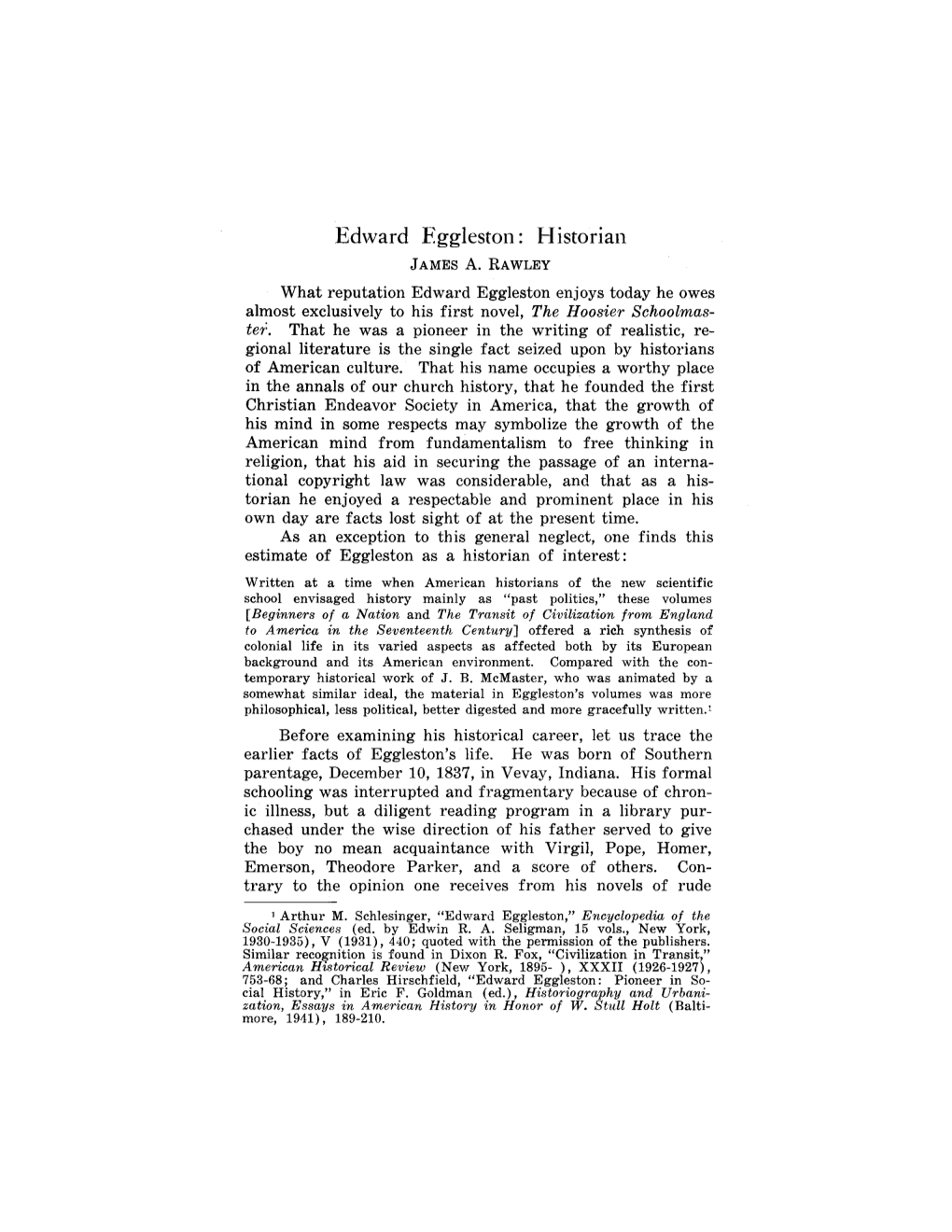 Edward Eggleston : Historian JAMESA