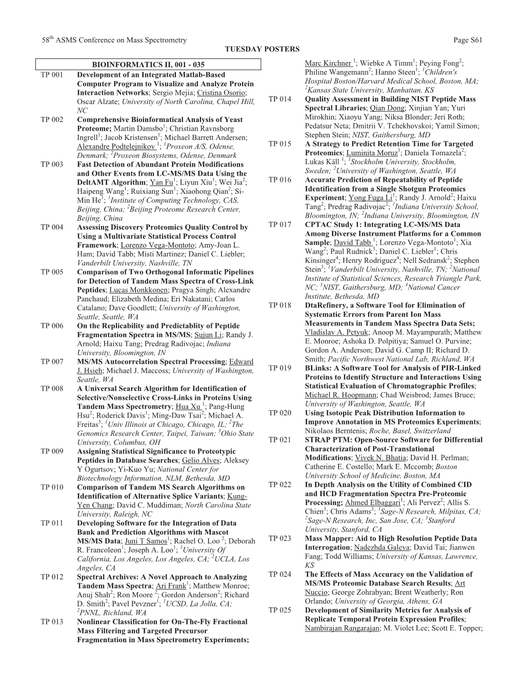 58Th ASMS Conference on Mass Spectrometry Page S61