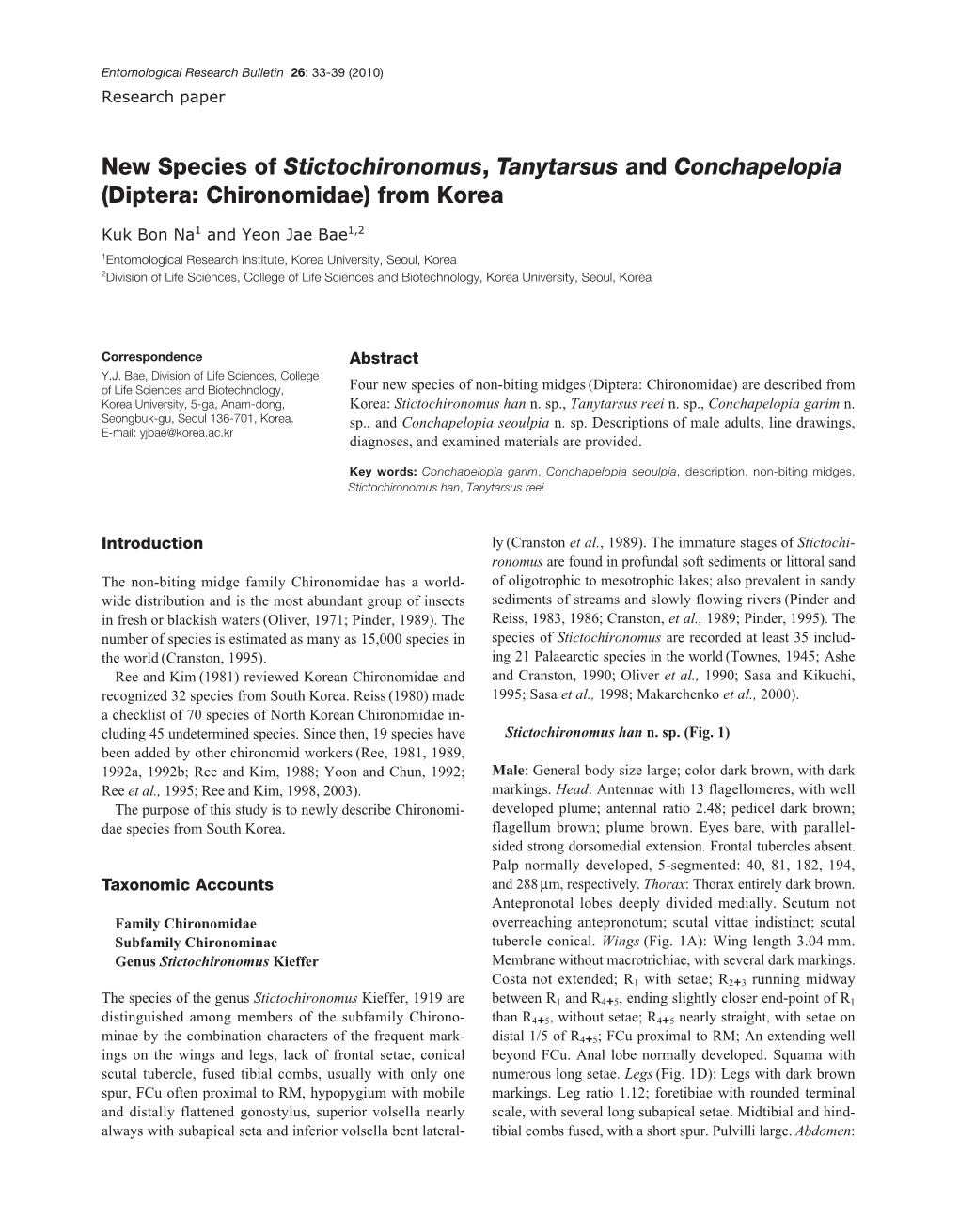 New Species of Stictochironomus, Tanytarsus and Conchapelopia (Diptera: Chironomidae) from Korea