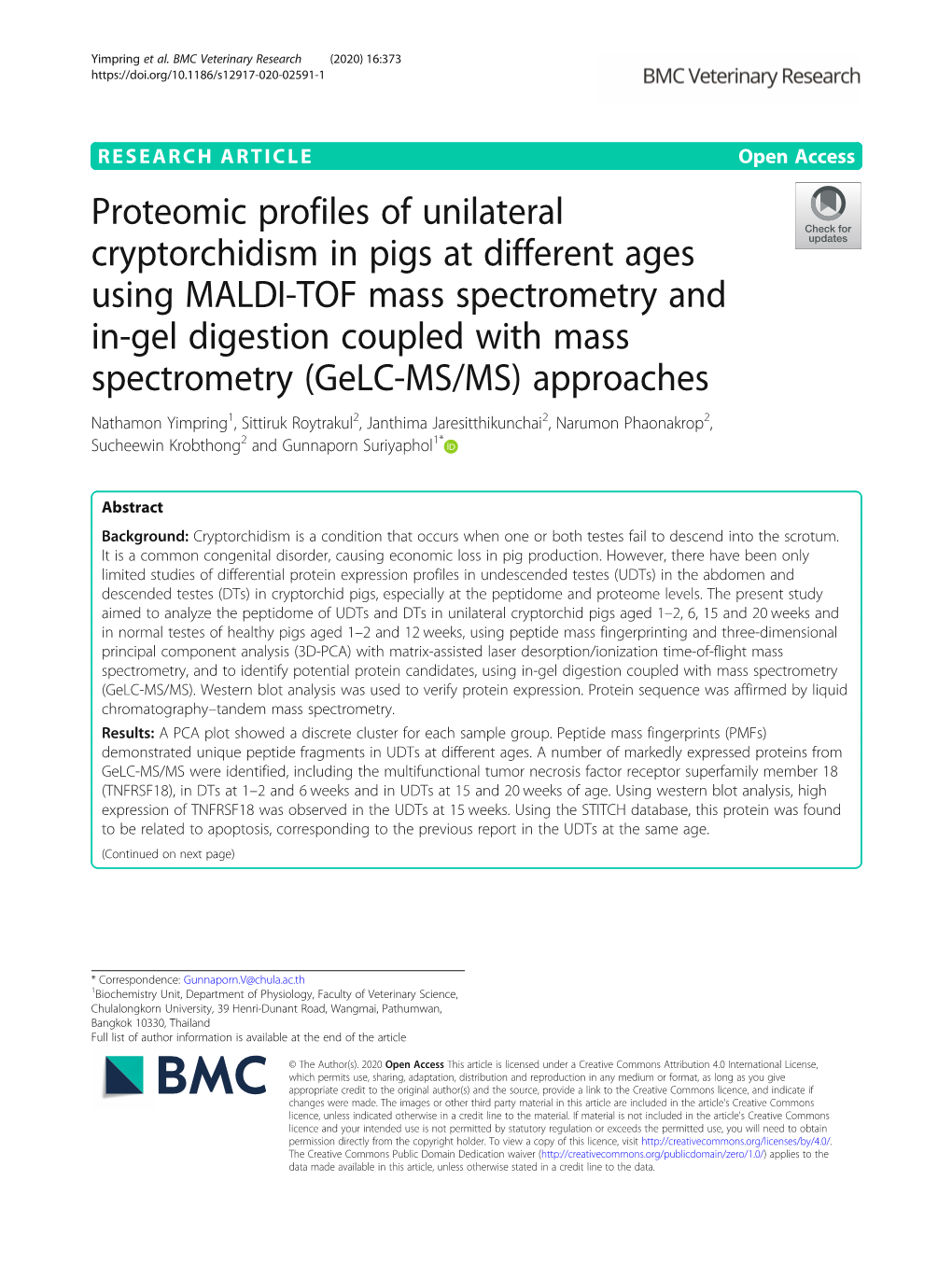 Proteomic Profiles of Unilateral Cryptorchidism in Pigs at Different