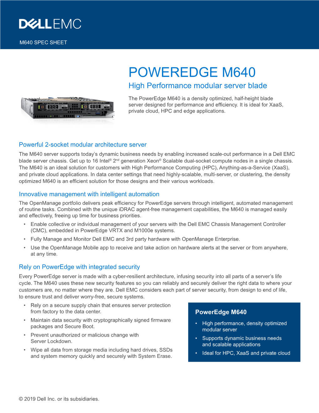 POWEREDGE M640 High Performance Modular Server Blade