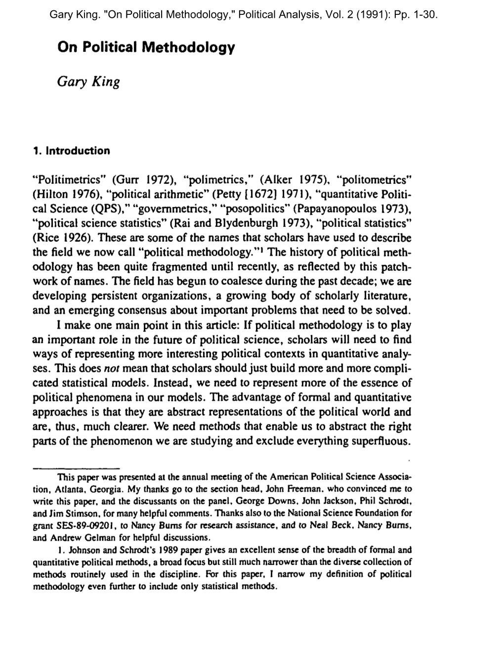 On Political Methodology Gary King