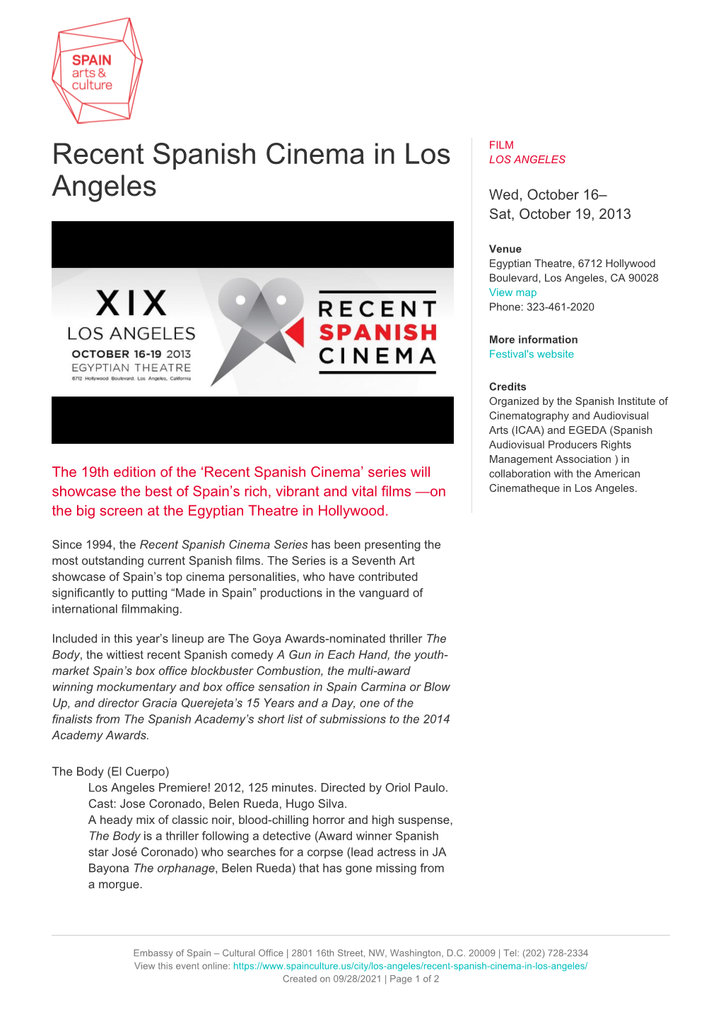 Recent Spanish Cinema in Los Angeles