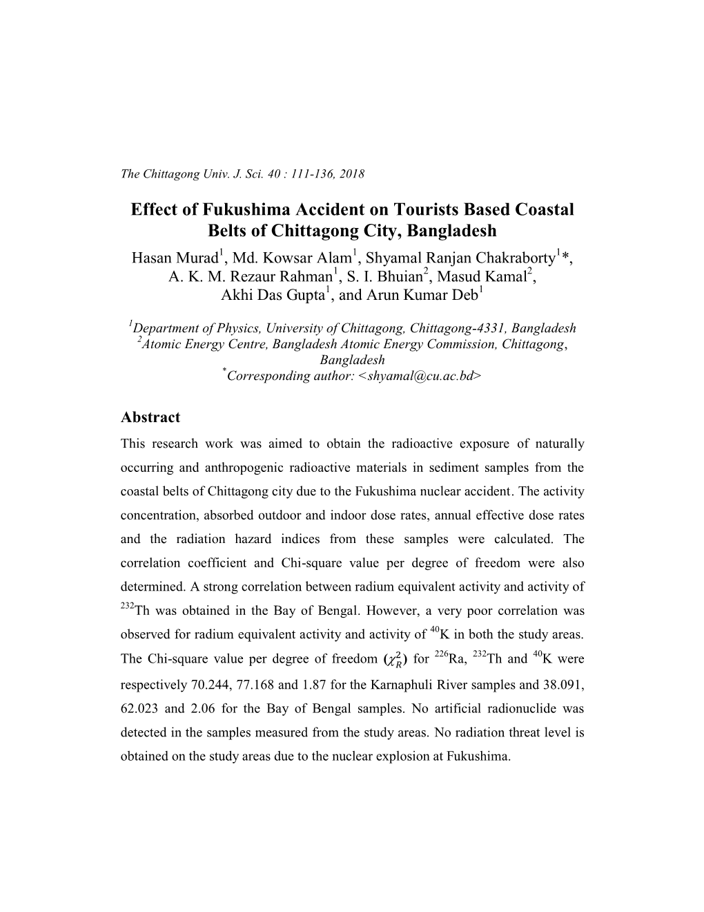 Effect of Fukushima Accident on Tourists Based Coastal Belts of Chittagong City, Bangladesh