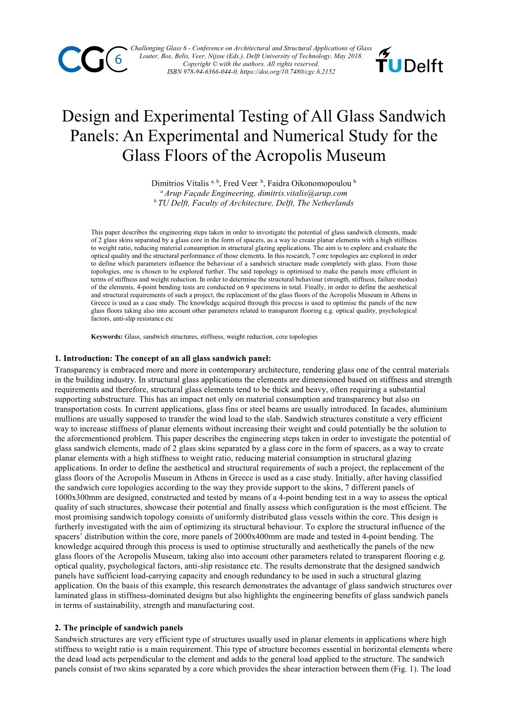 Design and Experimental Testing of All Glass Sandwich Panels: an Experimental and Numerical Study for the Glass Floors of the Acropolis Museum