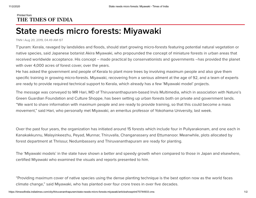 State Needs Micro Forests: Miyawaki - Times of India
