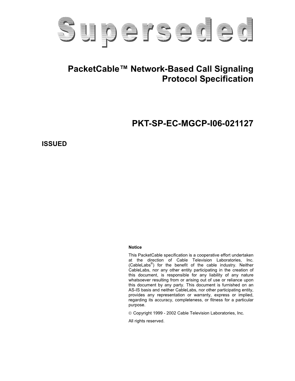 Packetcable™ Network-Based Call Signaling Protocol Specification